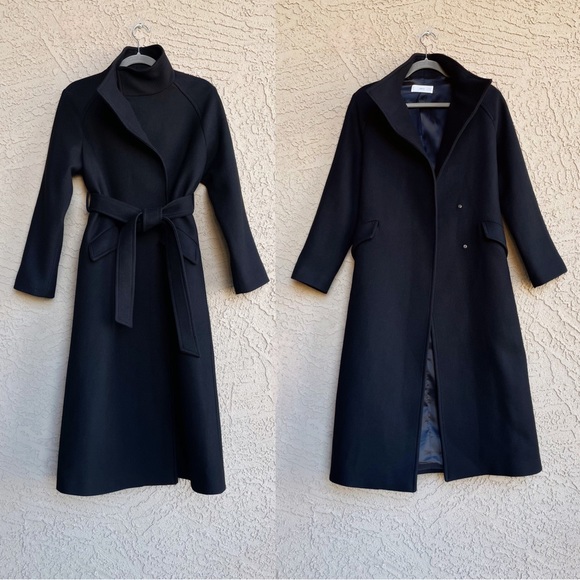 Mango Jackets & Blazers - MANGO Black Neutral Belted MANTECO Wool Coat Long MANTECO Wool Trench Coat XS